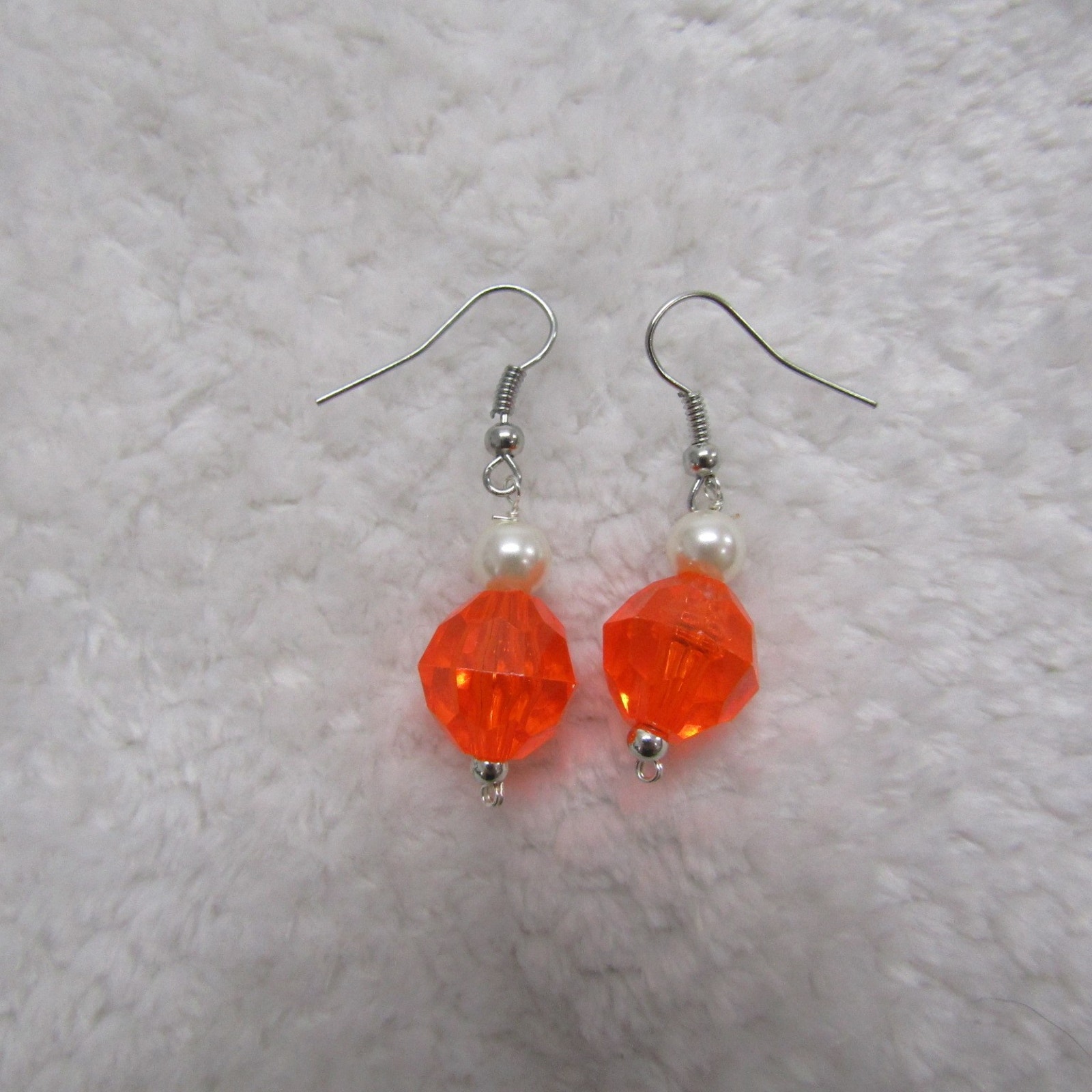 Orange White Pearl Drop Fashion Earrings For Women Teen Her Gift Holiday Casual